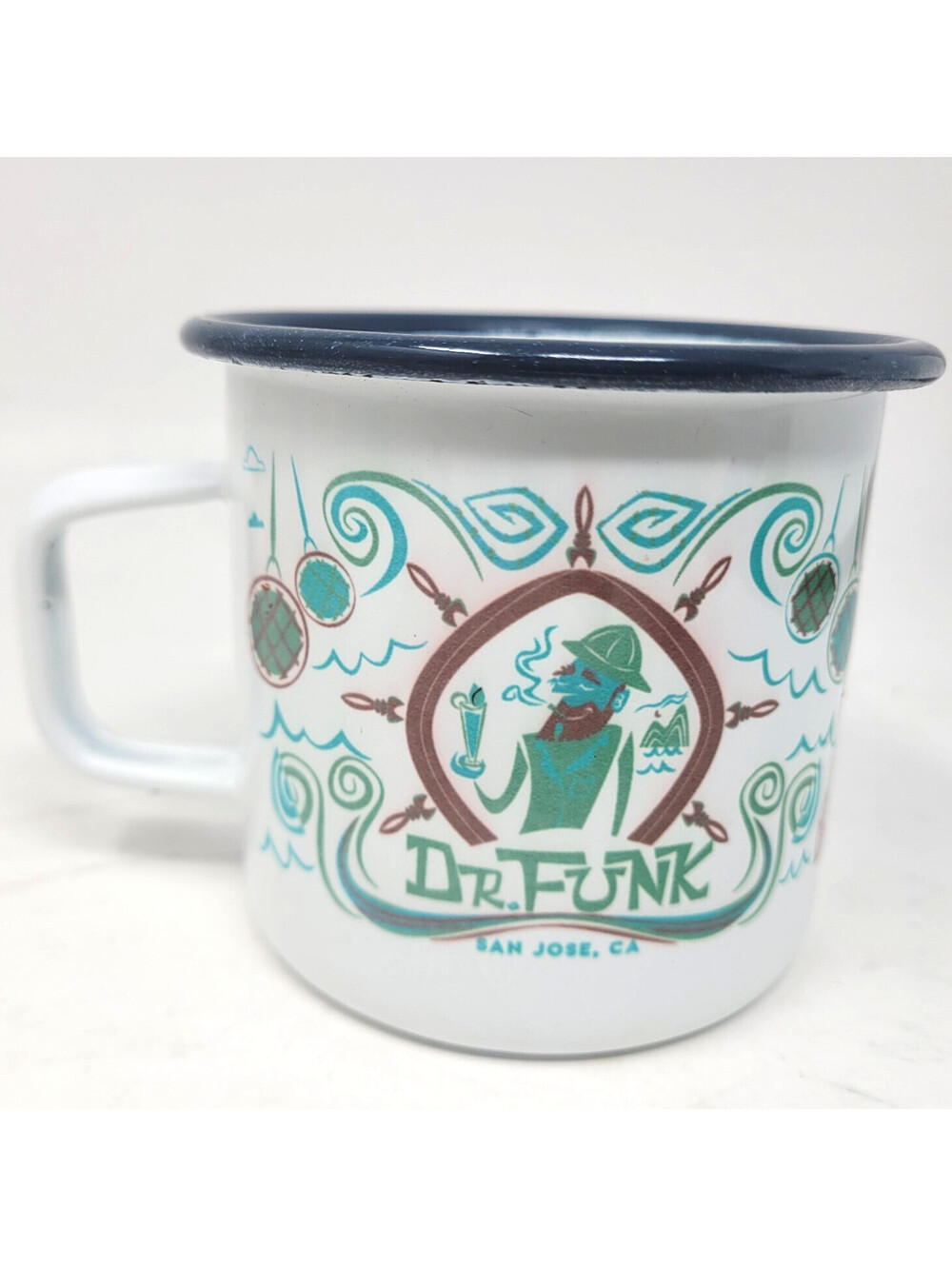 Dr. Funk Tiki Bar San Jose CA Enamel Camp Mug Nautical Tropical Design